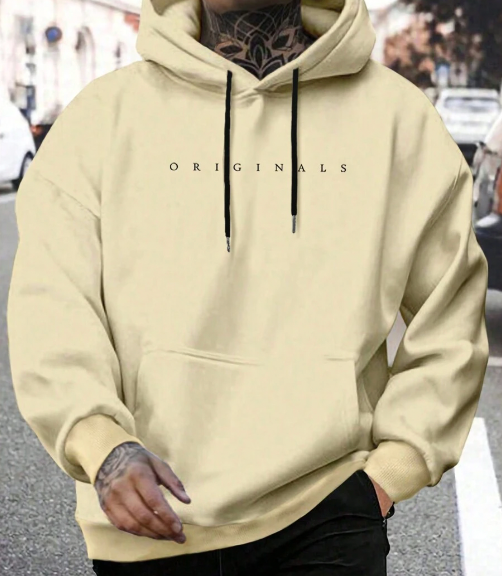 Hoodie - Bequemer Pullover-Kapuzenpullover für Männer mit Kordelzug-Gelb-XS-Chaps Herrenmode