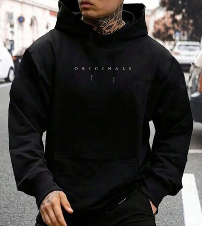 Hoodie - Bequemer Pullover-Kapuzenpullover für Männer mit Kordelzug-Schwarz-XS-Chaps Herrenmode