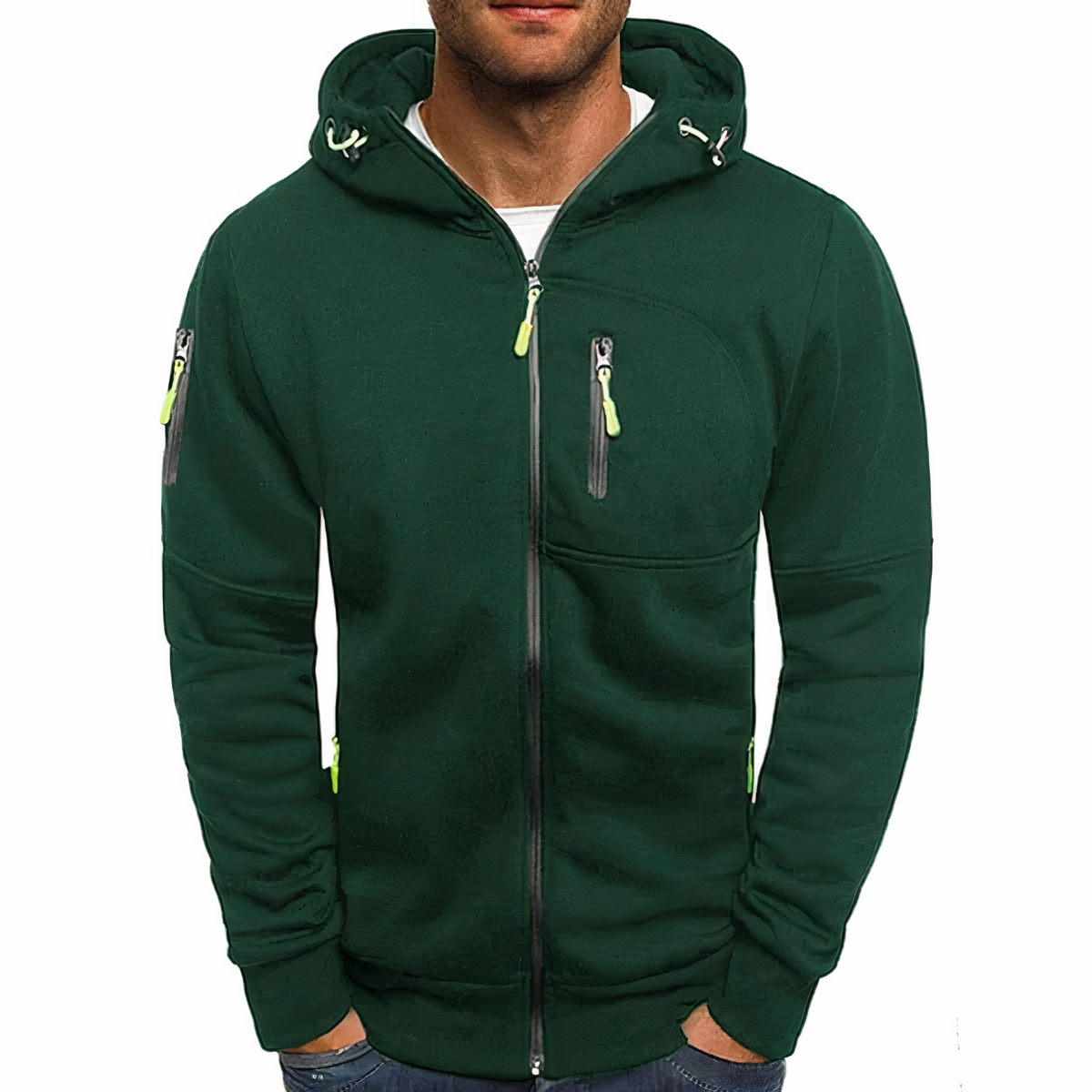Hoodie | Langarm | Taschen | Zip Hoodie | Herren Hoodie-Grün-S-Chaps Herrenmode