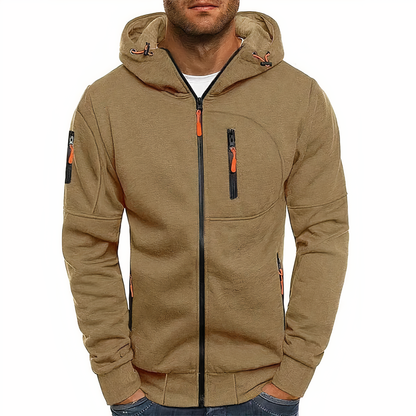 Hoodie | Langarm | Taschen | Zip Hoodie | Herren Hoodie-Khaki-S-Chaps Herrenmode