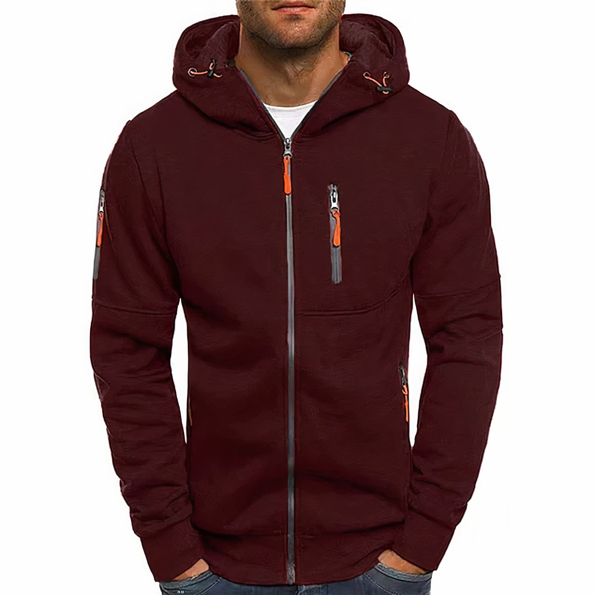 Hoodie | Langarm | Taschen | Zip Hoodie | Herren Hoodie-Wein-S-Chaps Herrenmode
