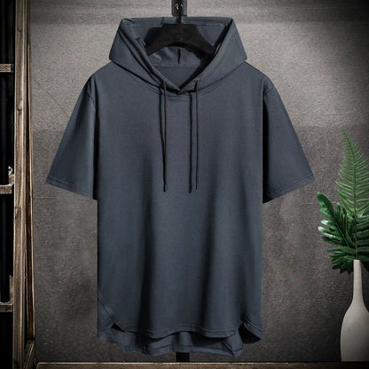 Hoodie - Übergröße - Kurzarm - Herren T-Shirt - Pullover Hoodie-Dunkelgrau-M-Chaps Herrenmode