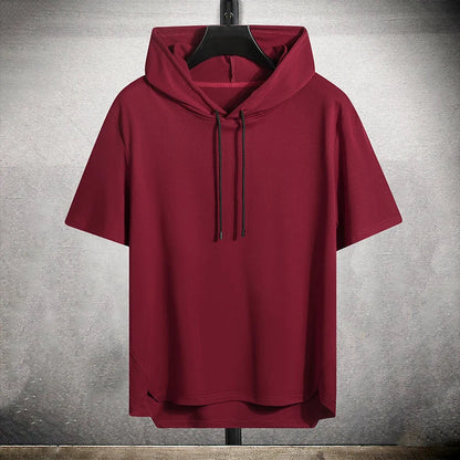 Hoodie - Übergröße - Kurzarm - Herren T-Shirt - Pullover Hoodie-Rot-M-Chaps Herrenmode