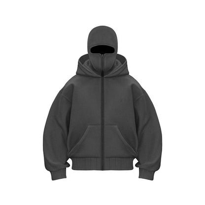 Hoodie mit Maske – Warmer Herren-Hoodie mit Reißverschluss und Gesichtsmaske-Grau-S-Chaps Herrenmode