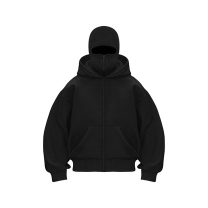 Hoodie mit Maske – Warmer Herren-Hoodie mit Reißverschluss und Gesichtsmaske-Schwarz-S-Chaps Herrenmode