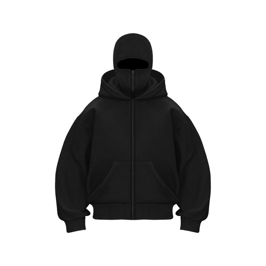 Hoodie mit Maske – Warmer Herren-Hoodie mit Reißverschluss und Gesichtsmaske-Schwarz-S-Chaps Herrenmode