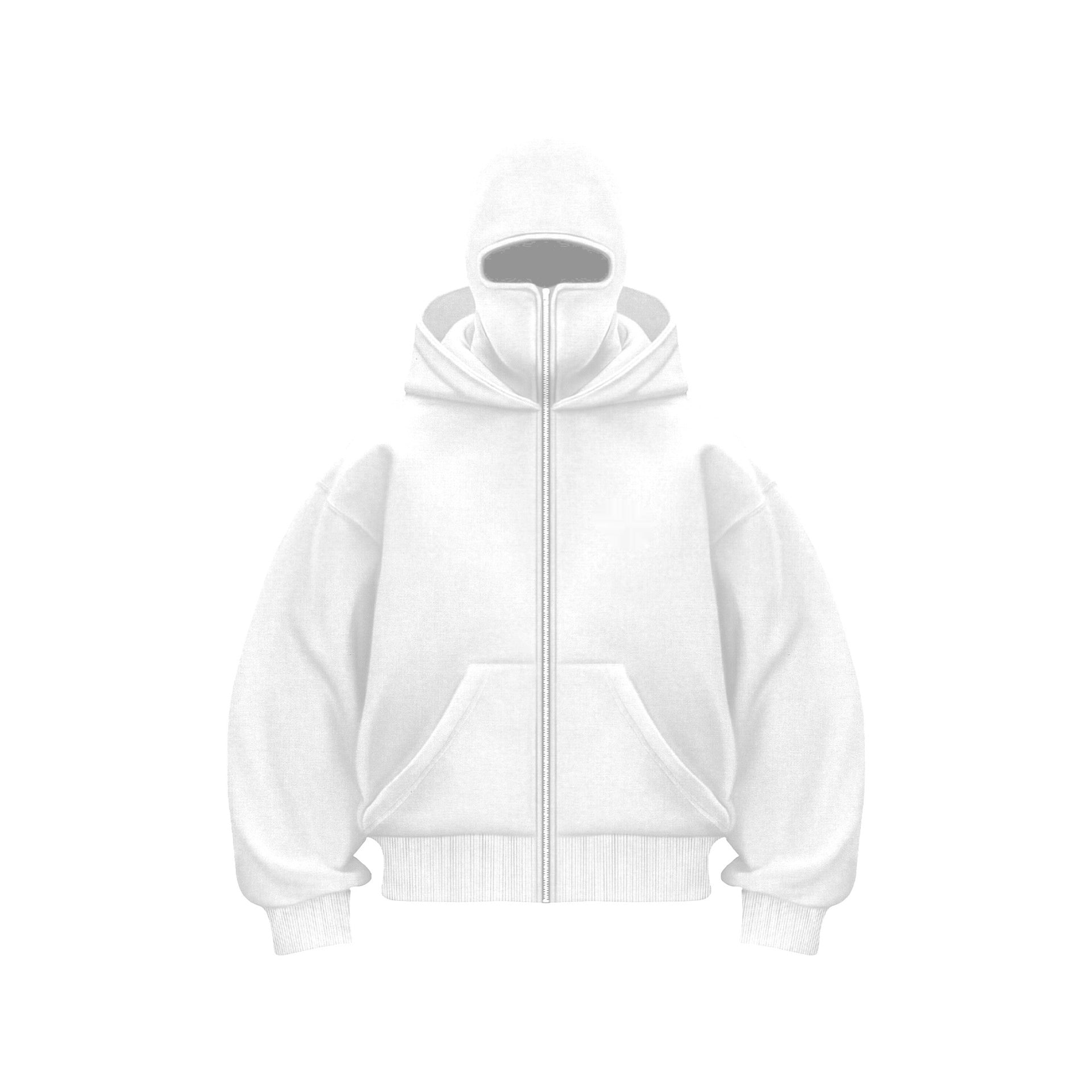 Hoodie mit Maske – Warmer Herren-Hoodie mit Reißverschluss und Gesichtsmaske-Weiß-S-Chaps Herrenmode