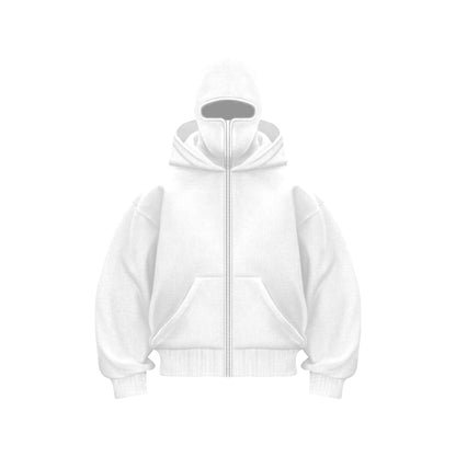 Hoodie mit Maske – Warmer Herren-Hoodie mit Reißverschluss und Gesichtsmaske-Weiß-S-Chaps Herrenmode