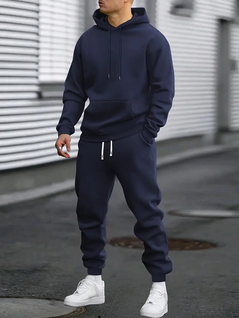 Hoodie und Jogginghose Set – Bequemer zweiteiliger Trainingsanzug für Herren-Blau-S-Chaps Herrenmode