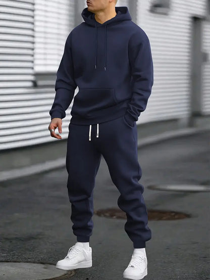 Hoodie und Jogginghose Set – Bequemer zweiteiliger Trainingsanzug für Herren-Blau-S-Chaps Herrenmode