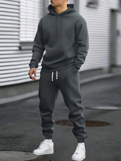 Hoodie und Jogginghose Set – Bequemer zweiteiliger Trainingsanzug für Herren-Dunkelgrau-S-Chaps Herrenmode