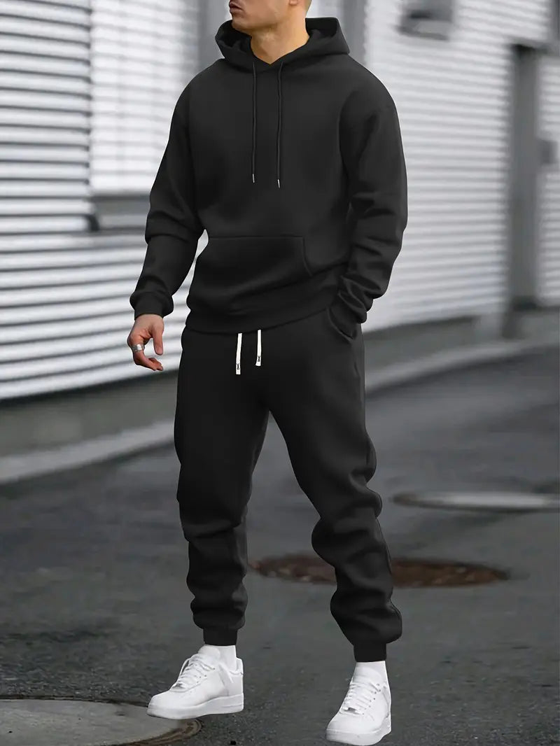 Hoodie und Jogginghose Set – Bequemer zweiteiliger Trainingsanzug für Herren-Schwarz-S-Chaps Herrenmode