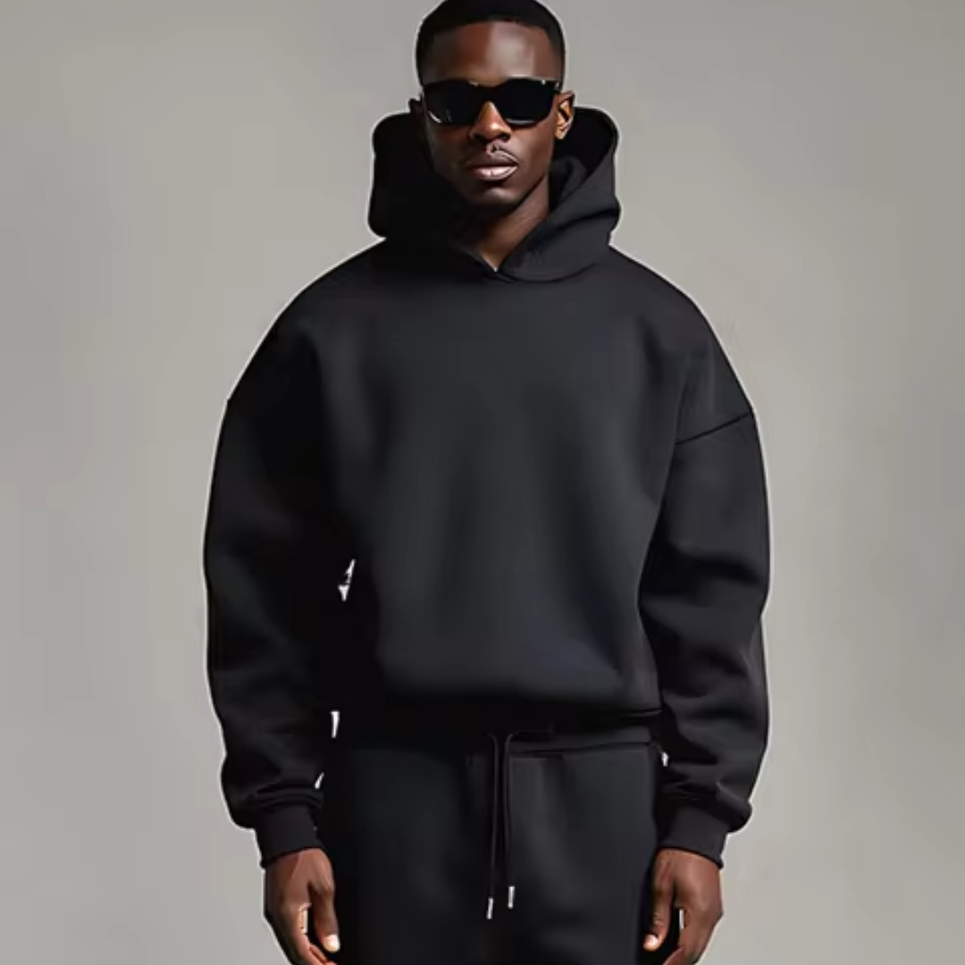 Hoodie und Jogginghose Set | Lässig | Zweiteilig | Trainingsanzug | Jogging-Set für Männer-Schwarz-S-Chaps Herrenmode
