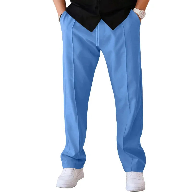 Hose mit Kordelzug – Lässige Hose mit geradem Bein für Männer-Hellblau-S-Chaps Herrenmode