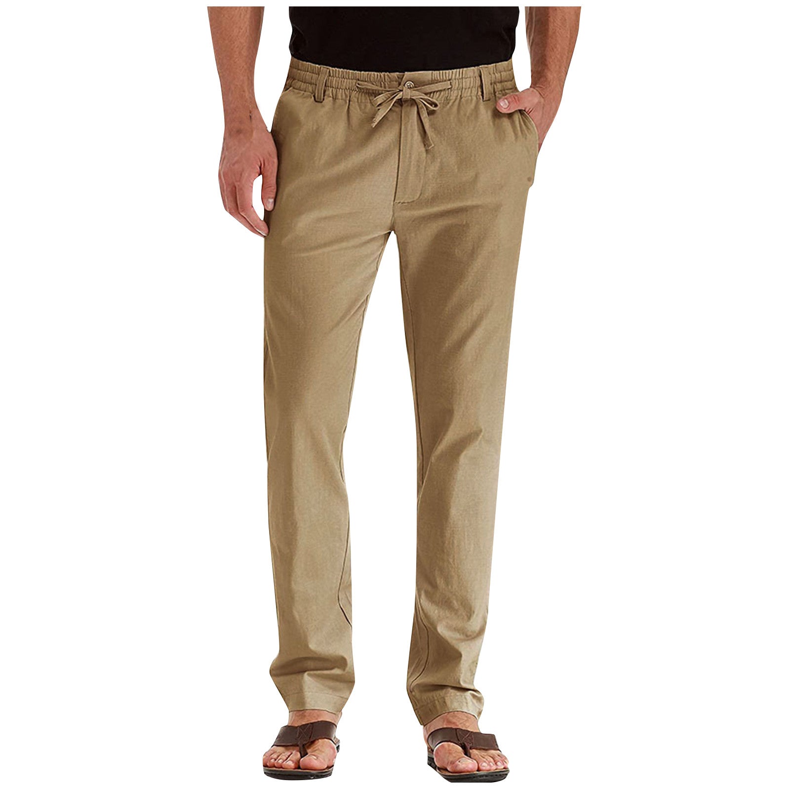 Hose mit geradem Bein – Herren-Hose mit elastischem Tunnelzug und lockerer Passform-Beige-S-Chaps Herrenmode