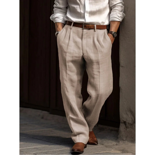 Hosen für Herren | Leicht | Lockere Passform | Leinenhosen | Schlabberhosen-Beige-S-Chaps Herrenmode