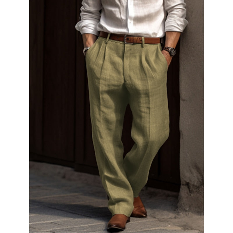 Hosen für Herren | Leicht | Lockere Passform | Leinenhosen | Schlabberhosen-Grün-S-Chaps Herrenmode