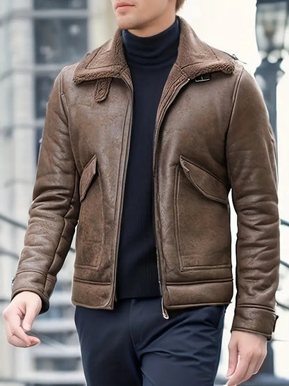 Idris Kunstlederjacke | Fleecegefütterte Winterjacke für Männer-Kaffee-XS-Chaps Herrenmode