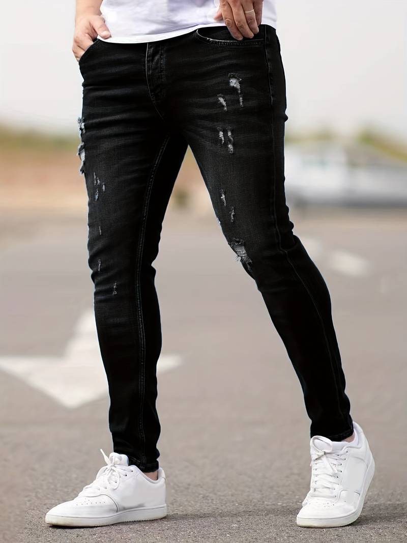 Jeans - Herren Zerrissen Dehnen chlank Passform Jeans-Graphitfarbe-XS-Chaps Herrenmode