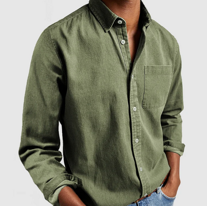 Jeanshemd | Lässig | Langarmhemd mit Knöpfen | Herrenbekleidung-Armeegrün-S-Chaps Herrenmode