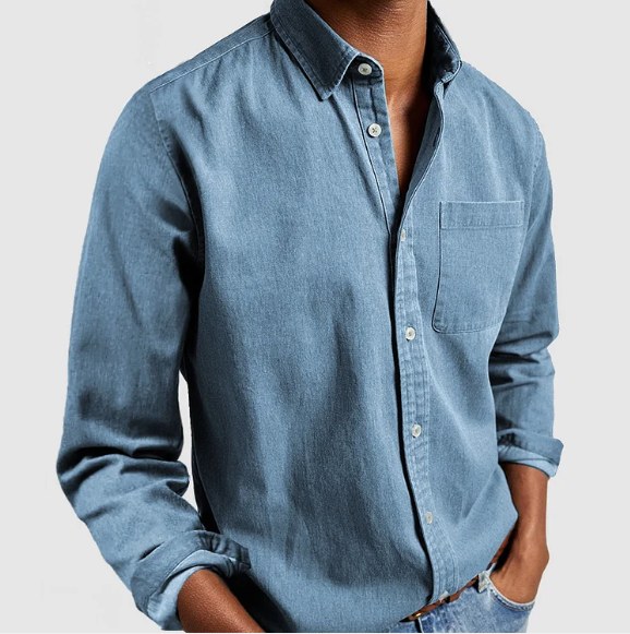 Jeanshemd | Lässig | Langarmhemd mit Knöpfen | Herrenbekleidung-Hellblau-S-Chaps Herrenmode