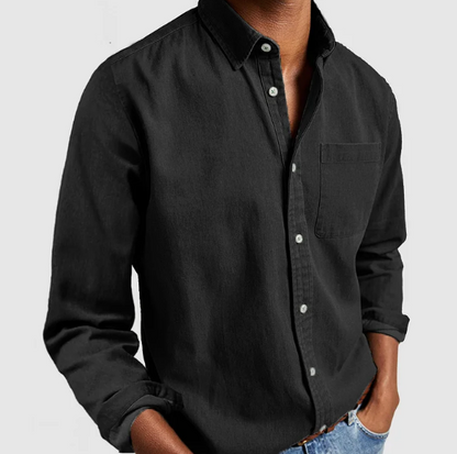 Jeanshemd | Lässig | Langarmhemd mit Knöpfen | Herrenbekleidung-Schwarz-S-Chaps Herrenmode