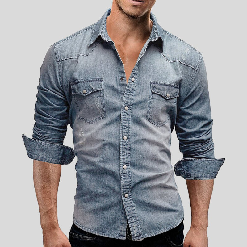 Jeanshemd – Slim Fit – Langarm – Jeanshemd – Herrenhemd mit Knöpfen-Chaps Herrenmode