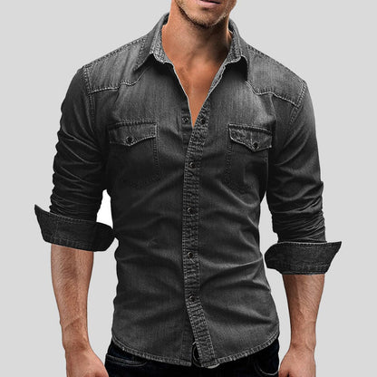 Jeanshemd – Slim Fit – Langarm – Jeanshemd – Herrenhemd mit Knöpfen-Chaps Herrenmode