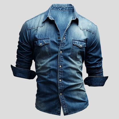 Jeanshemd – Slim Fit – Langarm – Jeanshemd – Herrenhemd mit Knöpfen-Dunkelblau-M-Chaps Herrenmode