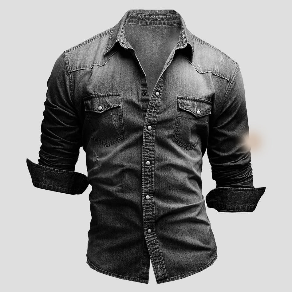 Jeanshemd – Slim Fit – Langarm – Jeanshemd – Herrenhemd mit Knöpfen-Dunkelgrau-M-Chaps Herrenmode