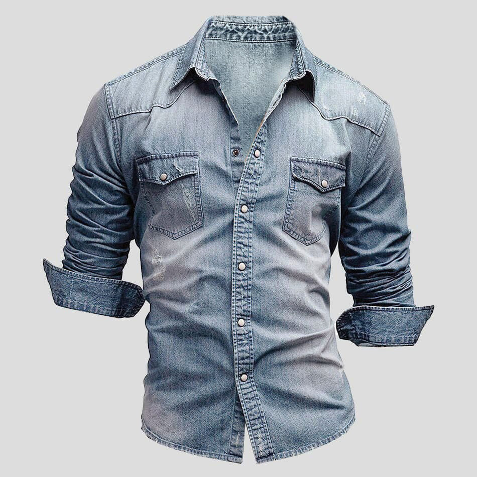 Jeanshemd – Slim Fit – Langarm – Jeanshemd – Herrenhemd mit Knöpfen-Hellblau-M-Chaps Herrenmode