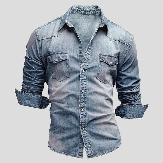 Jeanshemd – Slim Fit – Langarm – Jeanshemd – Herrenhemd mit Knöpfen-Hellblau-M-Chaps Herrenmode