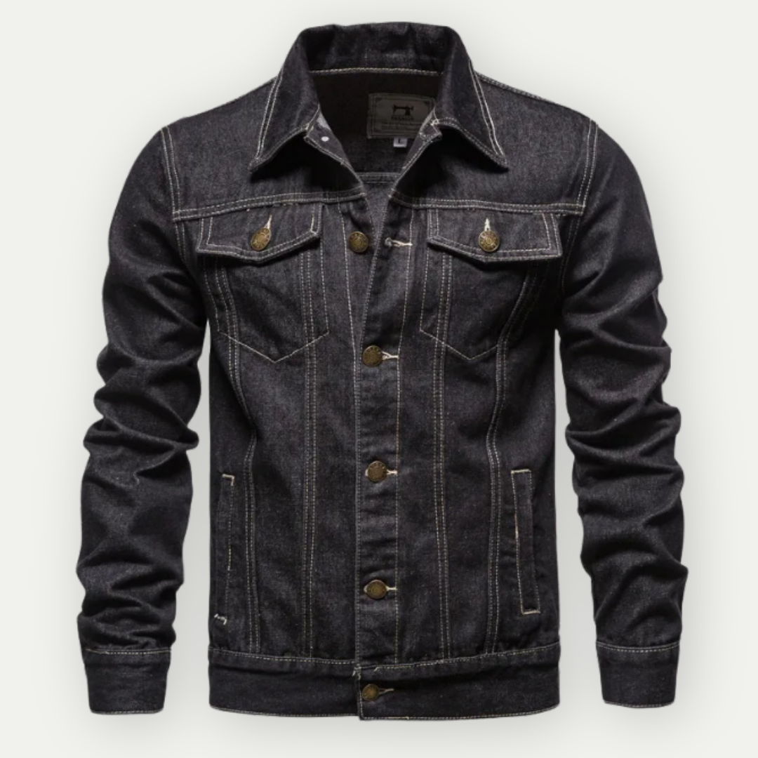 Jeansjacke – Lässige Slim-Fit-Jeansjacke für Herren-Schwarz-S-Chaps Herrenmode