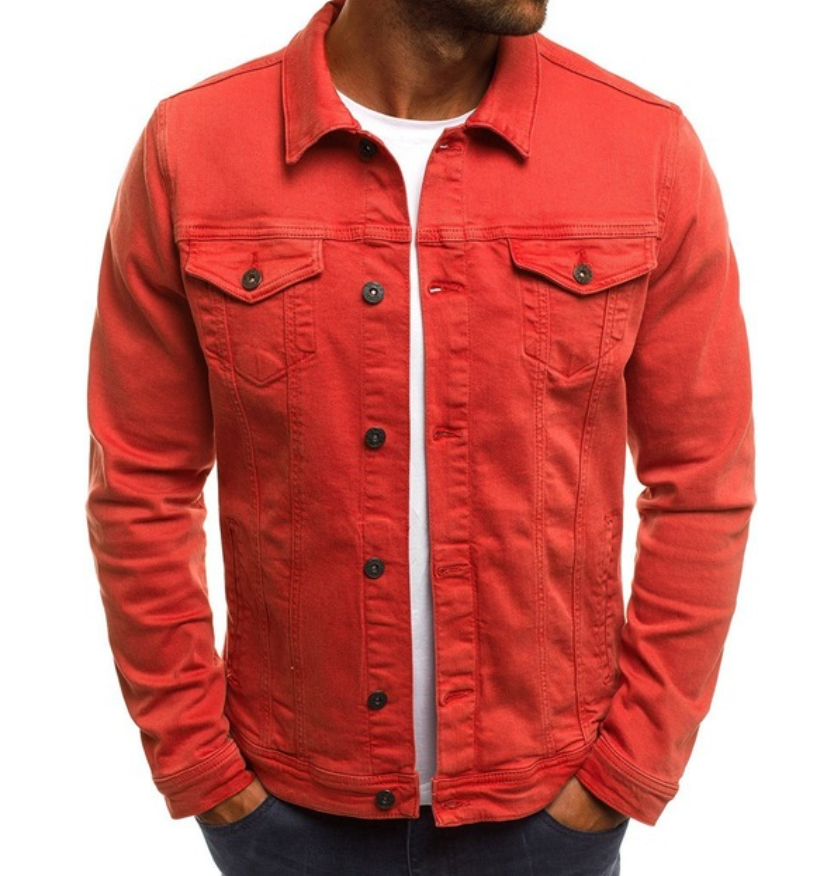 Jeansjacke - Leichte, knöpfbare Jeansjacke für Männer mit Taschen-Rot-S-Chaps Herrenmode