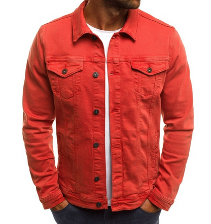 Jeansjacke - Leichte, knöpfbare Jeansjacke für Männer mit Taschen-Rot-S-Chaps Herrenmode