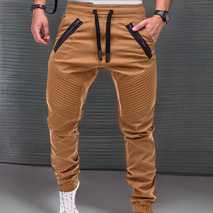 Jogger - Elastische Jogginghose mit Kordelzug und Taschen für Männer-Braun-S-Chaps Herrenmode