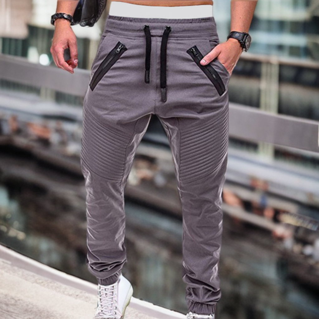 Jogger - Elastische Jogginghose mit Kordelzug und Taschen für Männer-Grau-S-Chaps Herrenmode