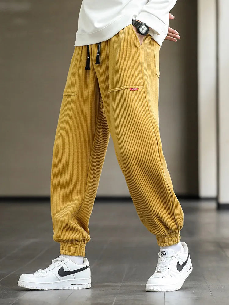 Jogger - Herren Drawstring Loose Fit Baggy Cordhosen-Gold-M-Chaps Herrenmode