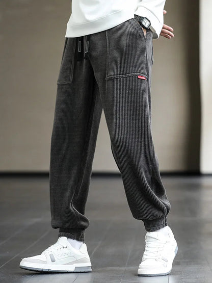 Jogger - Herren Drawstring Loose Fit Baggy Cordhosen-Grau-M-Chaps Herrenmode