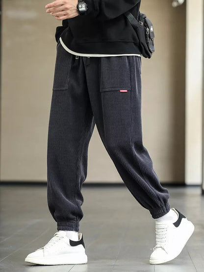 Jogger - Herren Drawstring Loose Fit Baggy Cordhosen-Schwarz-M-Chaps Herrenmode