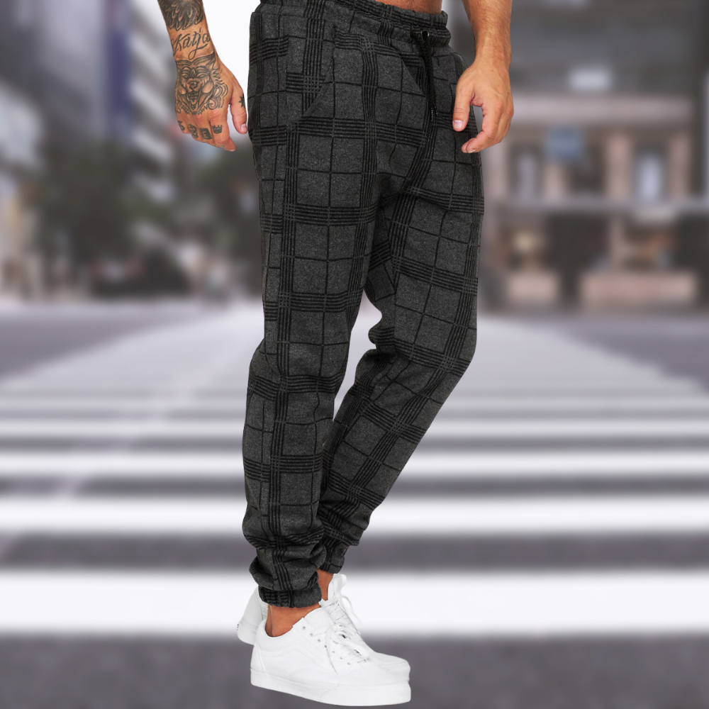 Jogger | Kordelzug | elastische Knöchel | karierte Hose | Herrenhose-Chaps Herrenmode