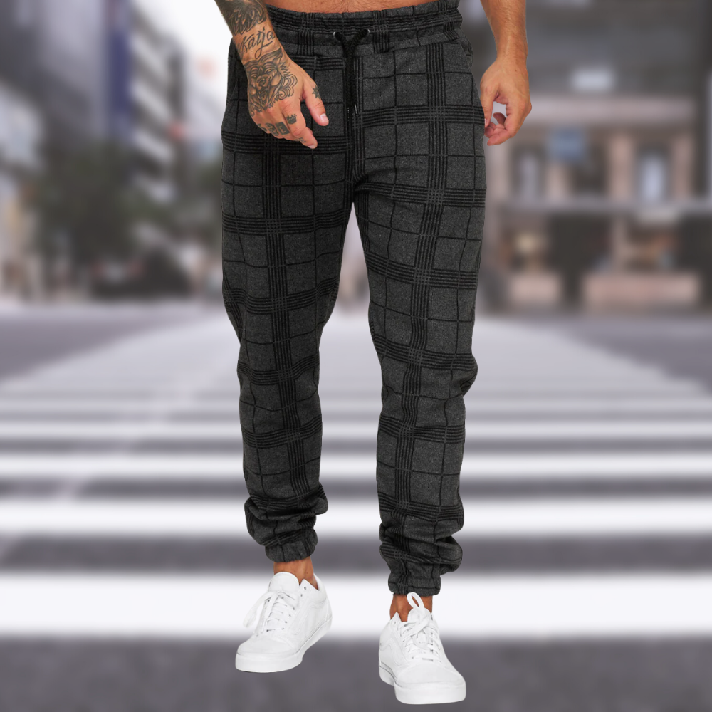 Jogger | Kordelzug | elastische Knöchel | karierte Hose | Herrenhose-Schwarz-S-Chaps Herrenmode