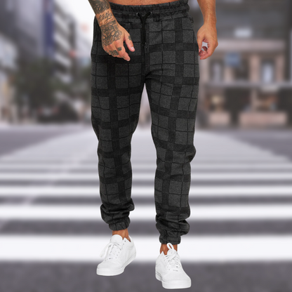 Jogger | Kordelzug | elastische Knöchel | karierte Hose | Herrenhose-Schwarz-S-Chaps Herrenmode