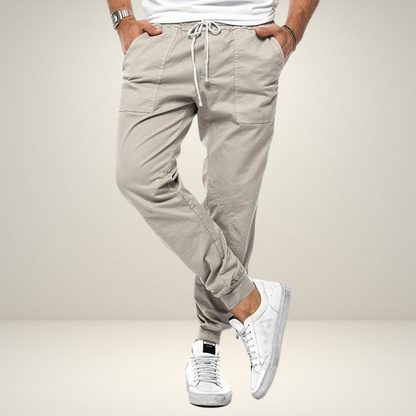 Jogger - Taschen - Elastischer Bund - Herrenhosen - Kordelzughosen-Beige-XS-Chaps Herrenmode
