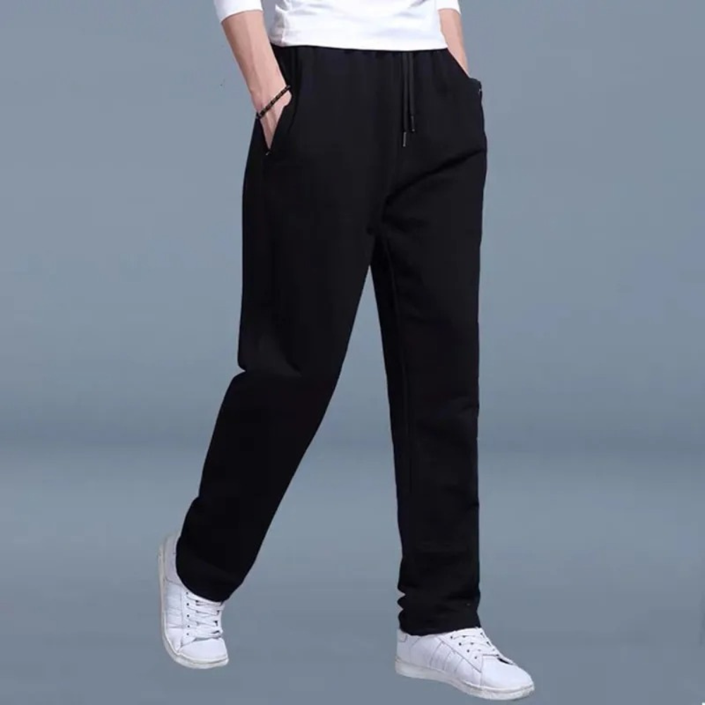 Jogginghose | Lässig | Kordelzug | Gerade geschnittene Jogginghose | Herrenhose-Schwarz-M-Chaps Herrenmode