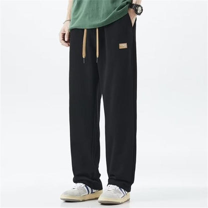Jogginghose mit geradem Bein – Lässige Freizeithose mit Kordelzug für Männer-Schwarz-M-Chaps Herrenmode