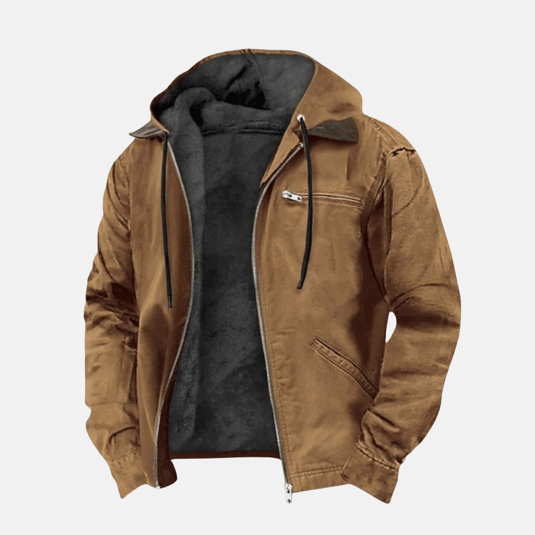 Kapuzenjacke – Lässige Fleece-gefütterte Kapuzenjacke für Männer für den Winter-Braun-XXS-Chaps Herrenmode