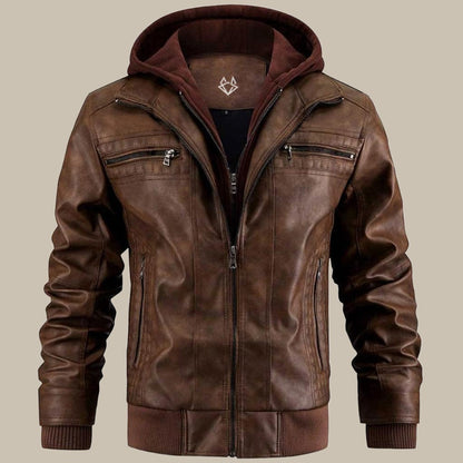 Kapuzenjacke aus Leder – Herrenjacke mit Kapuze und Reißverschluss aus Leder-Chaps Herrenmode