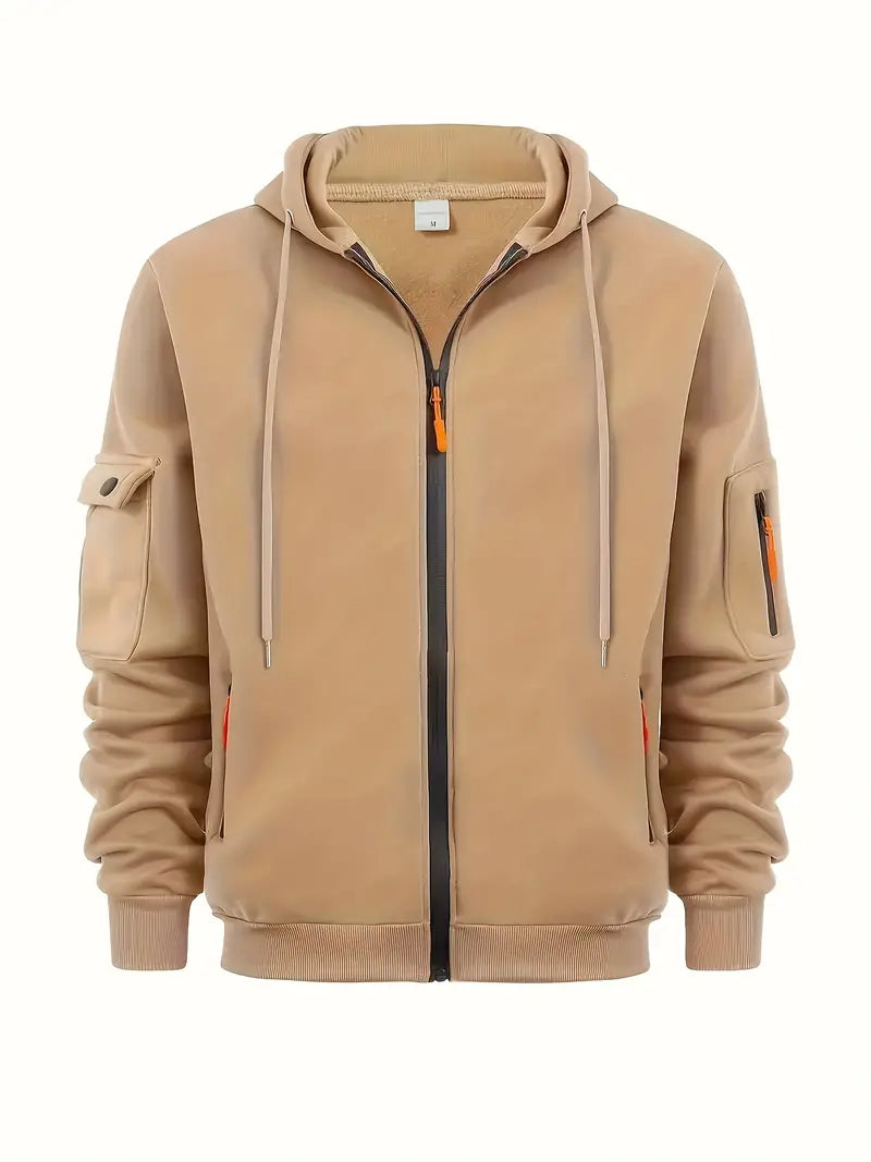 Kapuzenjacke mit Reißverschluss – Viele Taschen – Durchgehender Reißverschluss – Warme Kapuzenjacke – Kapuzenjacke für Männer-Khaki-M-Chaps Herrenmode