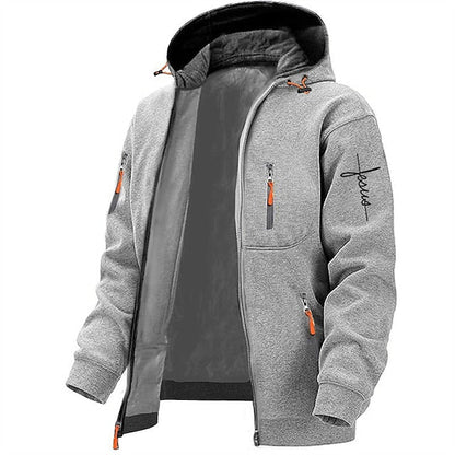 Kapuzenjacke mit Reißverschluss – Warme Fleece-Kapuzenjacke mit durchgehendem Reißverschluss für Herren-Hellgrau-S-Chaps Herrenmode